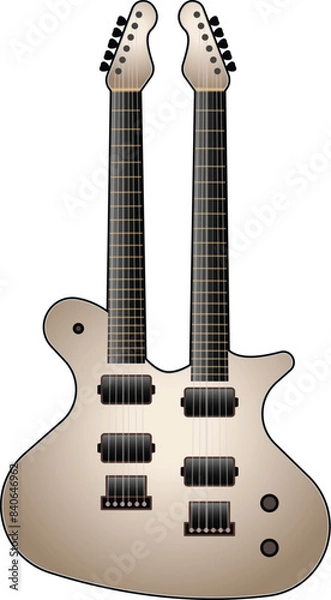 Obraz Vector graphic of a beige double neck electric guitar on a white background