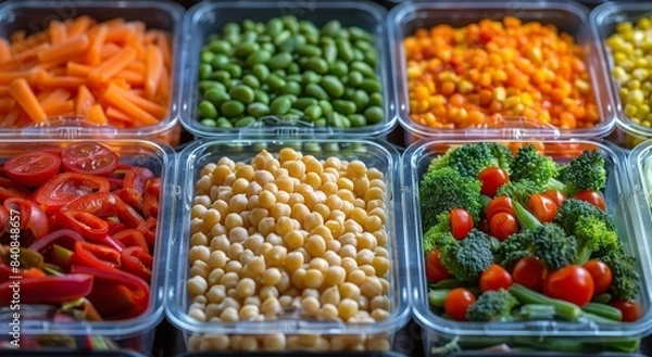 Fototapeta Assorted Vegetables in Clear Plastic Containers for Sale at a Market