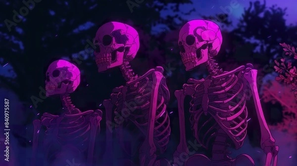 Obraz Pink skeletons in the dark, creating a creepy horror scene