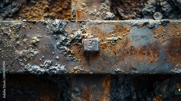 Fototapeta Detailed macro image of a steel T-bar, emphasizing the raw texture, welding seams, and subtle imperfections in the metal