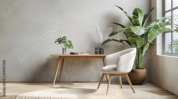 Fototapeta Minimalist Workspace: Scandinavian Style Desk for Remote Work