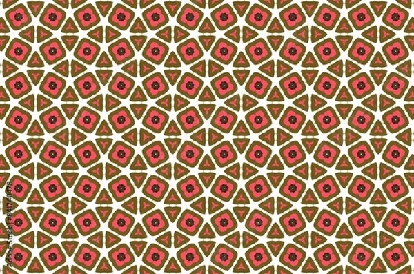 Fototapeta A pattern of red and brown flowers with a white background