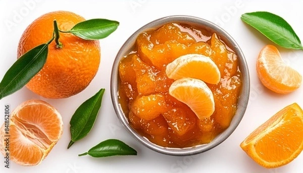 Fototapeta orange fruit jam isolated on white background top view pattern orange or mandarine spread flat lay collectin