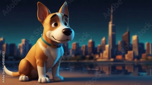 Fototapeta Dog Character, Cute 3D Dog Character Clipart, 3D Animation Cartoon Style, 3D Render Illustration