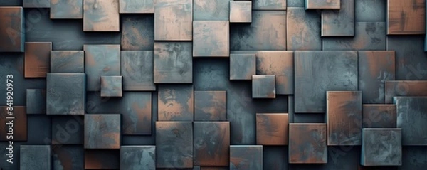 Fototapeta Abstract geometric wallpaper with dark grey and brown textured cubes