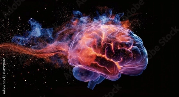 Fototapeta Generative Concept Art: Exploding Human Brain with Creative Knowledge & Abstract Cognition