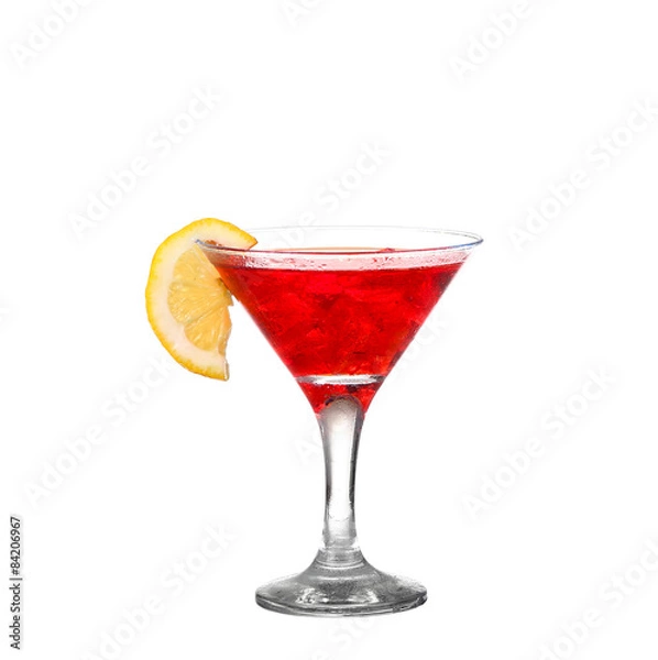 Fototapeta Cocktail with splash and lime slice isolated on white