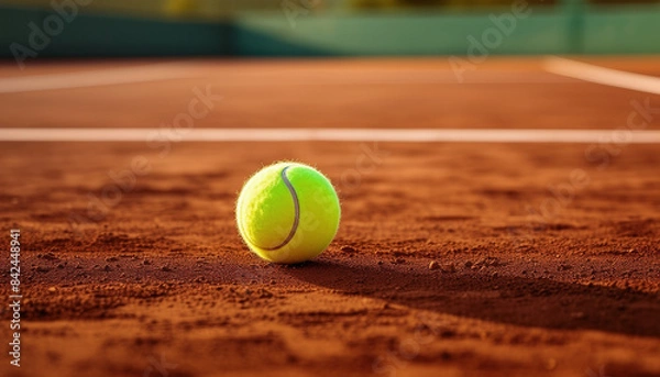 Fototapeta tennis ball on a clay tennis court
