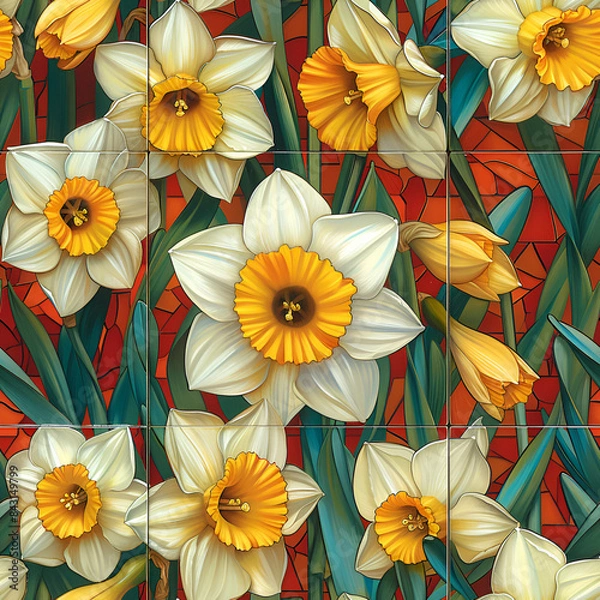 Fototapeta Garden Set 2 - Tiled Floral Backgrounds -Daffodils 2 -  Image 7 of 10 4.2MP