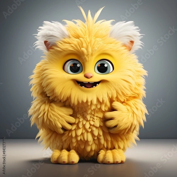 Fototapeta Cute yellow furry monster cartoon character