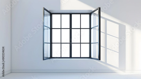 Fototapeta Modern and minimal house window for interior decoration isolated on background, open office glass window frame. on white background