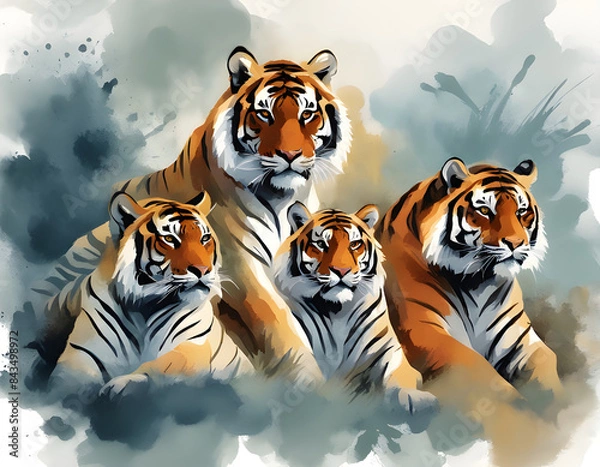 Fototapeta Artistic image of a herd of tigers. collection of canvas art animal paintings