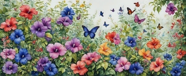 Fototapeta Vibrant Flower Patch with Butterfly Peas