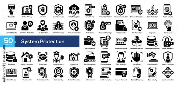 Fototapeta System Protection Icon Collection	