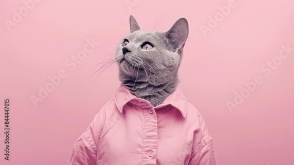 Fototapeta Stylish Cat in Shirt: Pink Monochrome Style