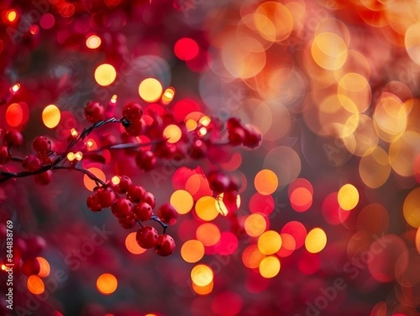 Fototapeta Festive Red Background with Blurry Lights for Holiday Celebrations Generative AI