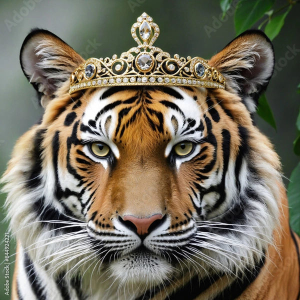 Fototapeta Regal Tiger: A Majestic Portrait with a Crown in the Jungle