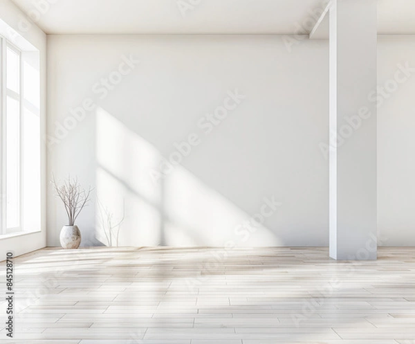 Fototapeta Minimalist interior design composition with minimal furniture and copyspace for text. Home decor concept image.