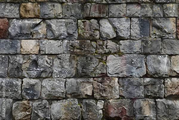 Fototapeta A wall made of stone with moss growing on it