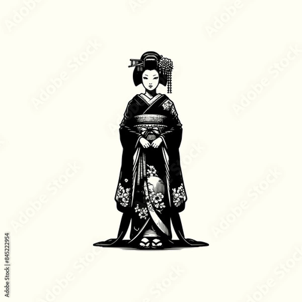 Fototapeta japanese geisha beautiful dress traditional japan vector illustration