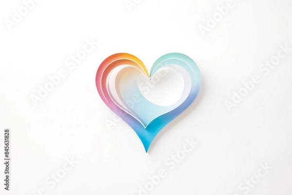 Fototapeta Colorful Paper Heart on White Background