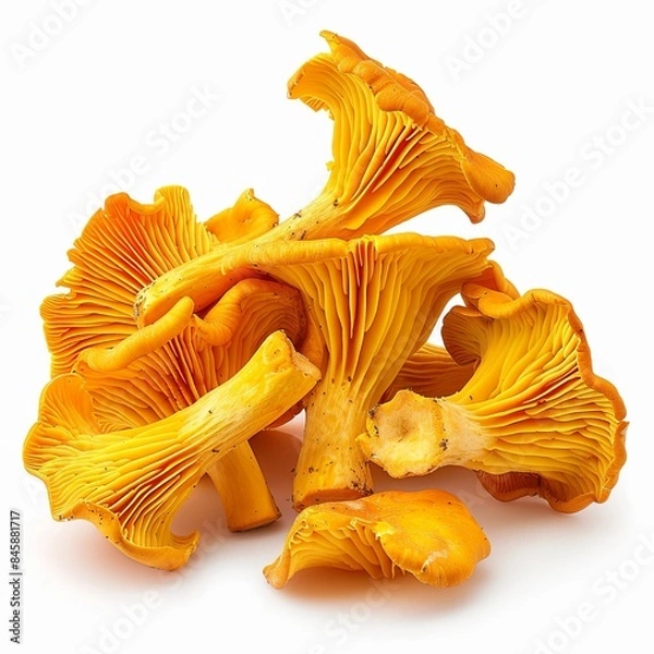 Fototapeta Raw fresh chanterelle mushrooms isolated on white background with clipping path 