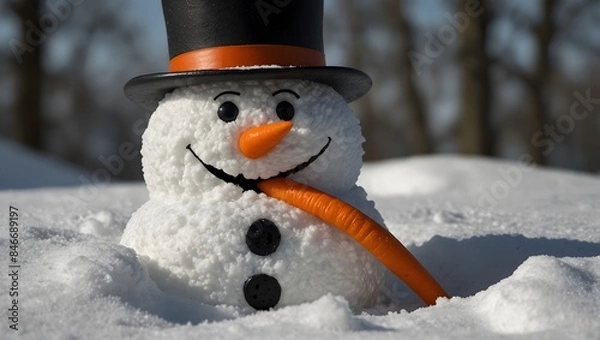 Obraz  The whimsical creation of a snowman coming to life with a carrot nose and coal eyes ai_generated