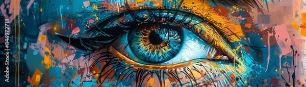 Fototapeta Eye surrounded by colorful graffiti, street art, bold and vibrant, digital illustration 8K , high-resolution, ultra HD,up32K HD