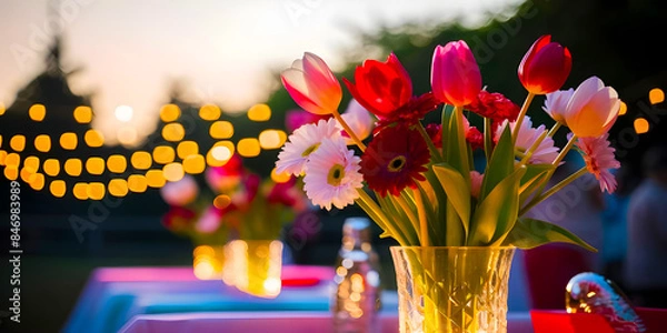 Fototapeta Feria de las Flore Colourful Bunches of Proteas landscape.