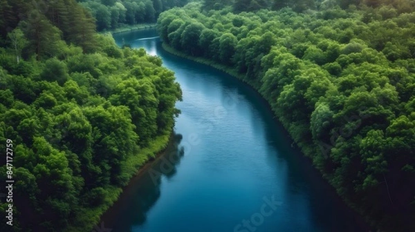 Fototapeta A river with trees on both sides