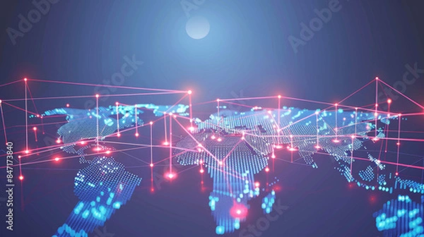 Fototapeta digital world map with network connections and data points