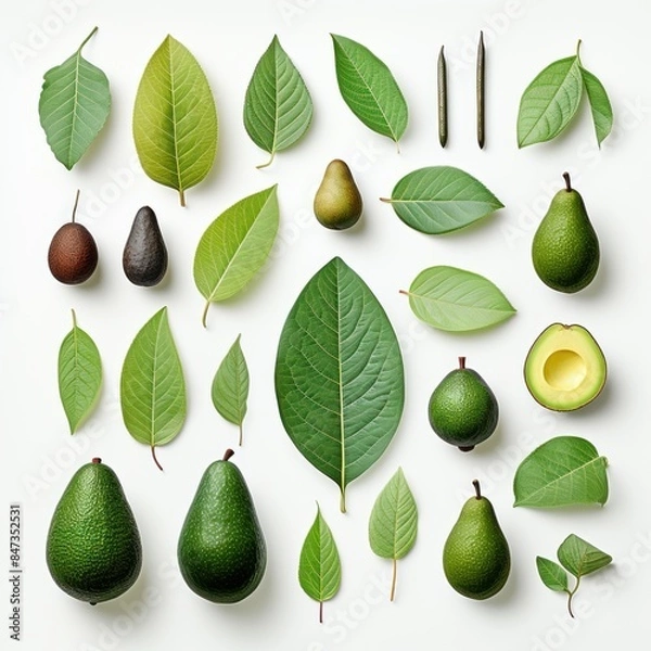 Fototapeta Set of avocado tree leaf 