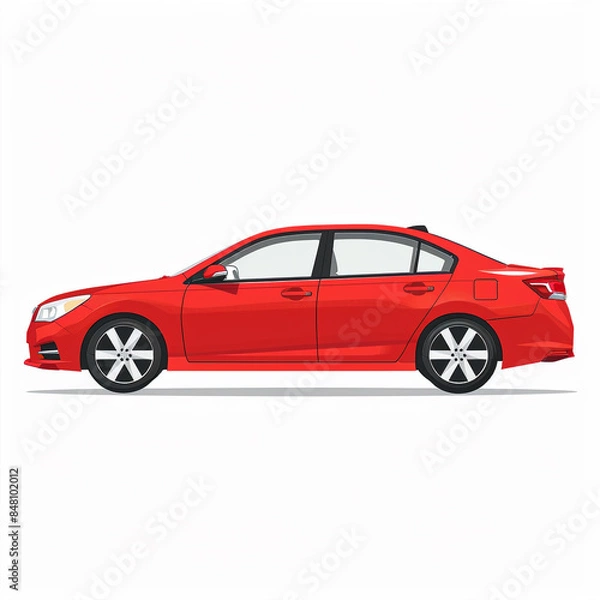 Fototapeta Vibrant Red Sedan Against Clean White Background - Transparent PNG Image for Design Projects