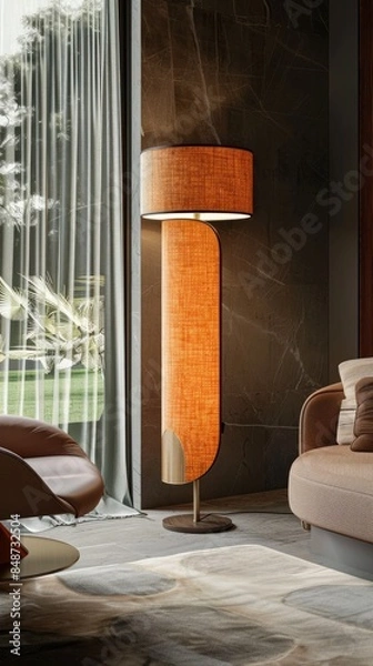 Fototapeta "Italian Luxury Floor Lamp: Elegant Design with Long Pole and Linen Shade"
