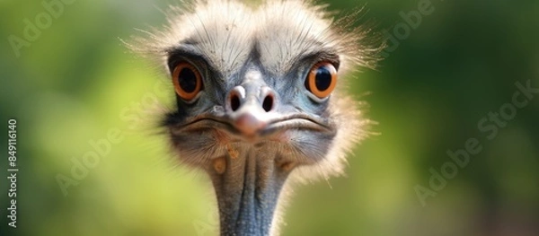 Obraz Ostrich in a zoo looks around. Creative banner. Copyspace image