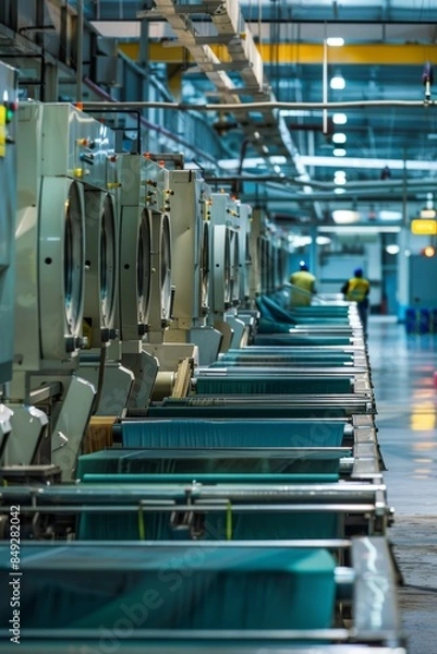 Fototapeta Industrial Laundry Service Facility with Advanced Machines and Skilled Workers for Efficient Operations