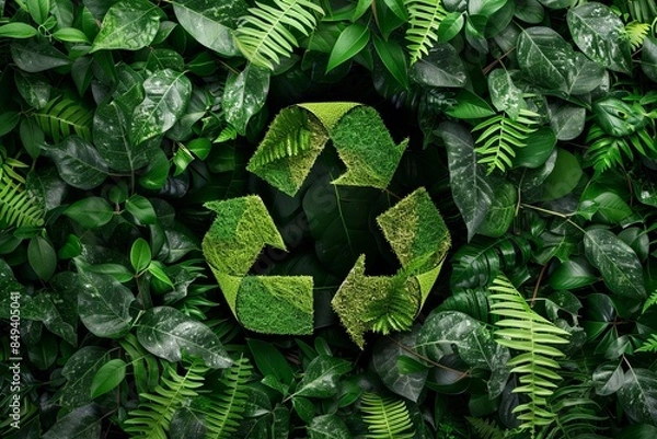 Fototapeta This illustration depicts a recycle symbol interwoven with green leaves, symbolizing eco-friendliness as a best-seller abstract wallpaper