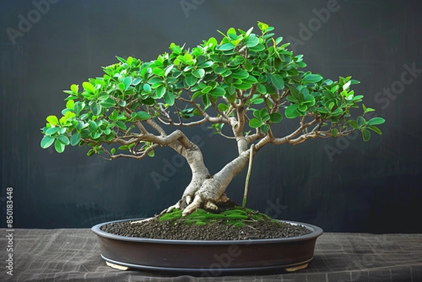 Fototapeta "Serenity in Miniature: A Gracefully Twisted Bonsai Tree"