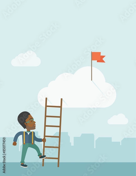 Fototapeta African man with career ladder.