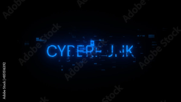 Fototapeta 3D rendering Cyberpunk text with screen effects of technological glitches