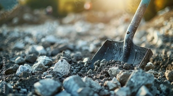 Fototapeta Utilizing a shovel to transport rocks in construction tasks