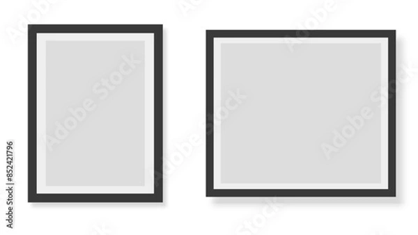 Obraz Realistic empty photo card frame, film set. Retro vintage photograph with transparent background. Digital snapshot image. Template or mockup for design. Poster frame mockup. Vector illustration