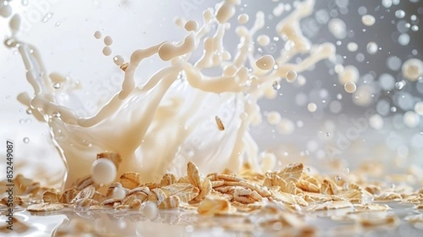 Fototapeta Milk Splashing on Oatmeal