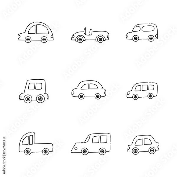 Fototapeta Car doodle line vector illustration