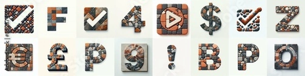 Fototapeta Gray and Terracota bricks tiling Lettering Typeface. AI generated illustration