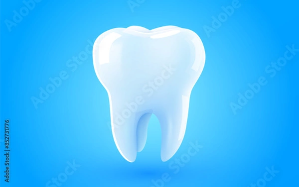 Fototapeta Tooth isolated on blue background. Dentistry concept.