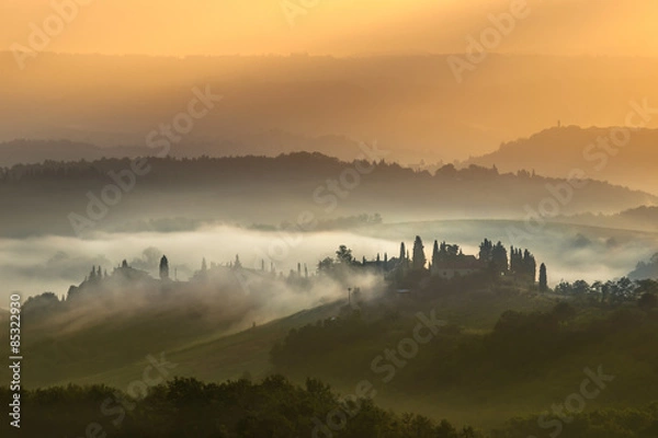 Fototapeta Tuscan Village Landscape in the early morning