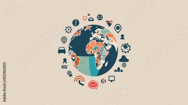 Fototapeta Global Network of Icons Surrounding the Earth