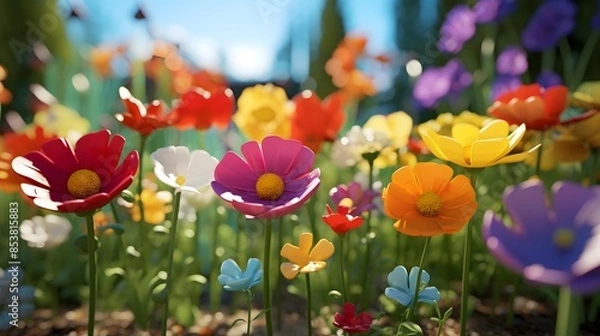 Fototapeta row of colorful flowers of field UHD Wallpaper