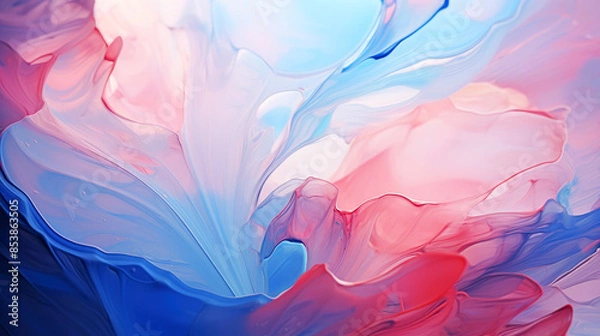 Obraz Colorful abstract fluid shapes in shades of blue, pink, and purple, creating a dreamlike and ethereal composition 1